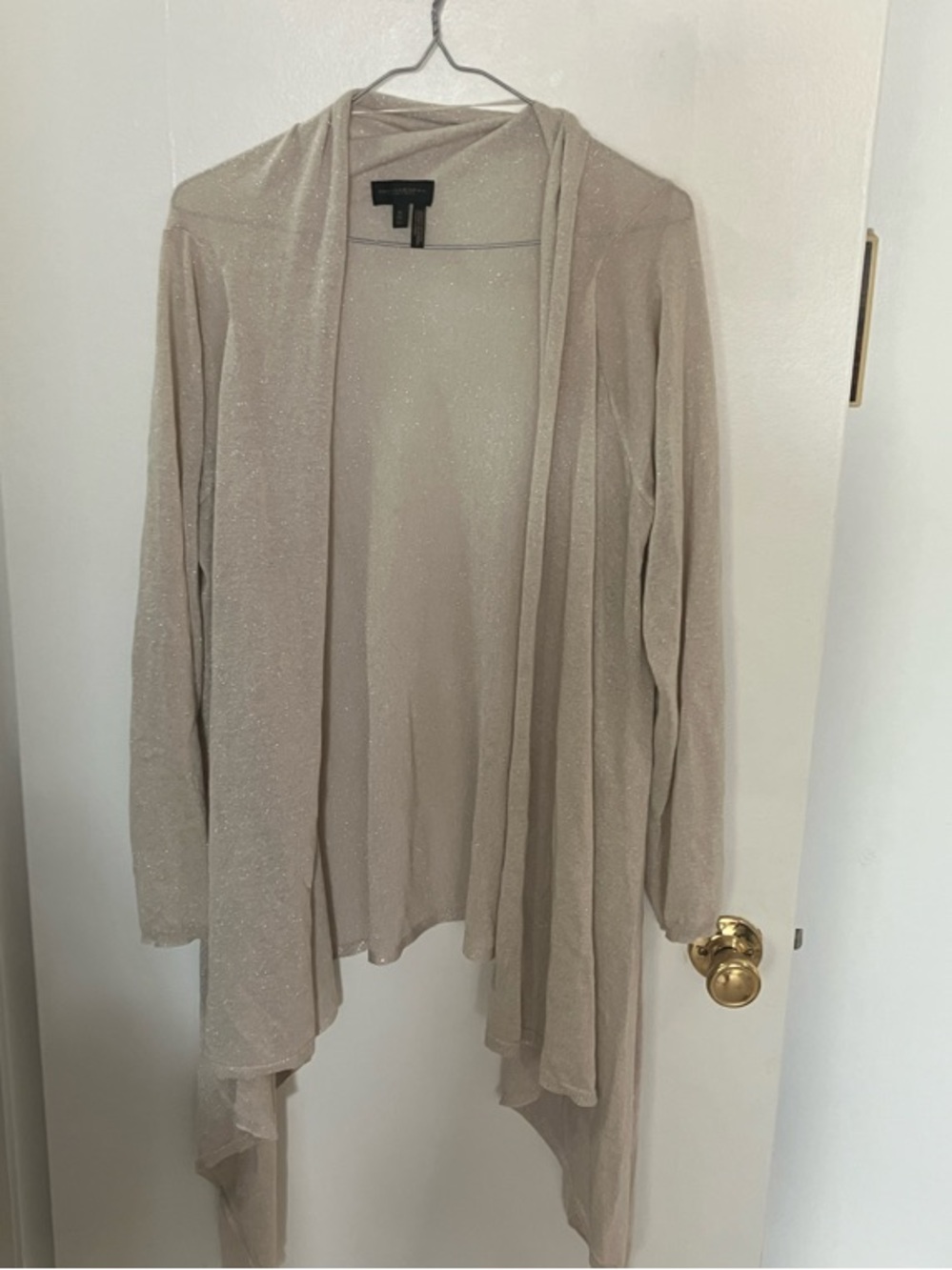 Donna Karan Light Beige Open-Front Shimmer Cardigan